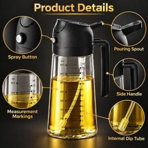 2-in-1 Glass Oil Sprayer & Pourer – Refillable Olive Oil Dispenser Bottle for Cooking, Air Fryer & Salads