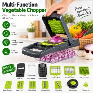 Vegetable Chopper & Mandoline Slicer – 12-in-1 with Container
