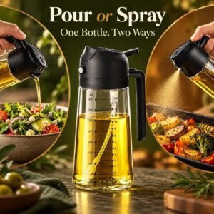 2-in-1 Glass Oil Sprayer & Pourer – Refillable Olive Oil Dispenser Bottle for Cooking, Air Fryer & Salads