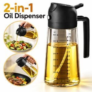 2-in-1 Glass Oil Sprayer & Pourer – Refillable Olive Oil Dispenser Bottle for Cooking, Air Fryer & Salads