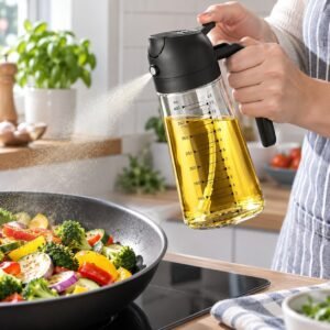 2-in-1 Glass Oil Sprayer & Pourer – Refillable Olive Oil Dispenser Bottle for Cooking, Air Fryer & Salads