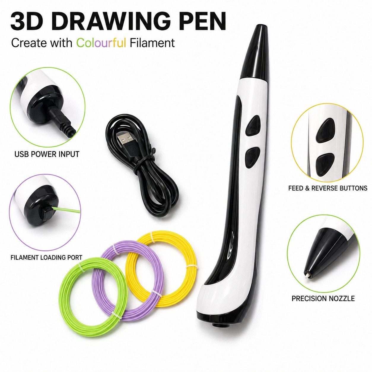 1 3D Printing Pen with LCD Display – Adjustable PLA/ABS Creative Drawing Pen