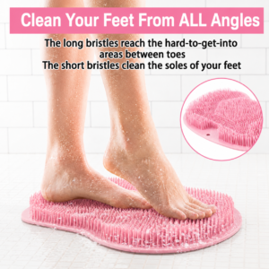 Pink Silicone Foot Scrubber Mat – Suction Shower Exfoliating Pad