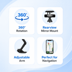 Rear-View Mirror Smartphone Mount – 360° Adjustable Car Mount