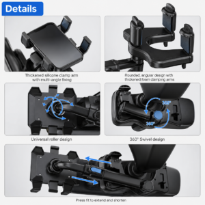Rear-View Mirror Smartphone Mount – 360° Adjustable Car Mount
