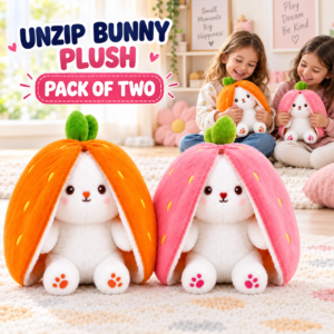 Transforming Bunny Soft Plush Toys – 2-Pack Orange & Pink Surprise Plush
