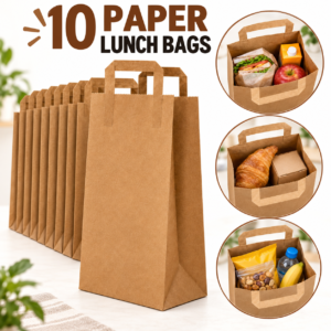 Kraft Paper Lunch Bags with Handles – 10-Pack Brown Takeaway Bags