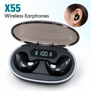 X55 Wireless Earbuds with Digital Charging Case – Compact Bluetooth 5.3 Earphones