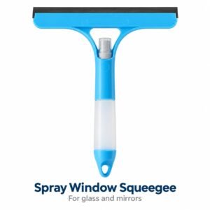 3-in-1 Spray Window Squeegee – Sponge, Spray Bottle & Rubber Wiper