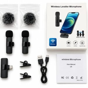 Dual Wireless Lavalier Microphone Kit – 2 Clip-On Mics with USB-C Receiver