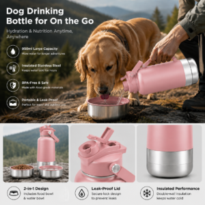 Portable Dog Water Bottles – 2-Pack Black & Pink