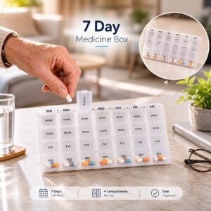 Weekly 7-Day Pill Organiser – 28-Compartment Weekly Tablet Storage Box