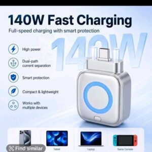 140W Multi-Connector Fast-Charging Adapter – Compact Silver Charging Hub
