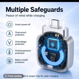 140W Multi-Connector Fast-Charging Adapter – Compact Silver Charging Hub