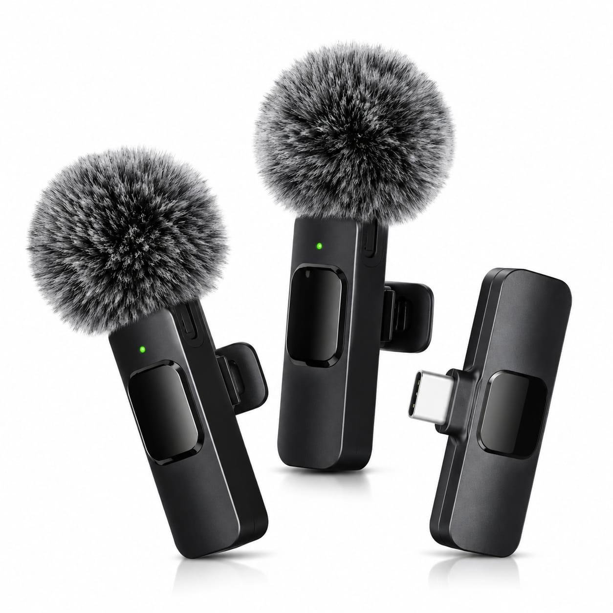 WFUK-001 (5) Dual Wireless Lavalier Microphone Kit – 2 Clip-On Mics with USB-C Receiver
