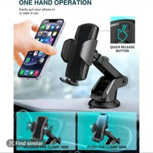 Quick-Release Car Phone Holder – Suction Dashboard & Windscreen Mount Black