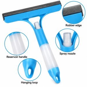 3-in-1 Spray Window Squeegee – Sponge, Spray Bottle & Rubber Wiper