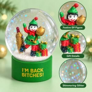 Festive Elf Snow Globe – Green Base Novelty Christmas Decoration