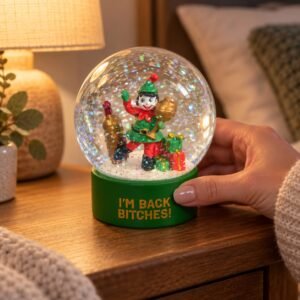 Festive Elf Snow Globe – Green Base Novelty Christmas Decoration