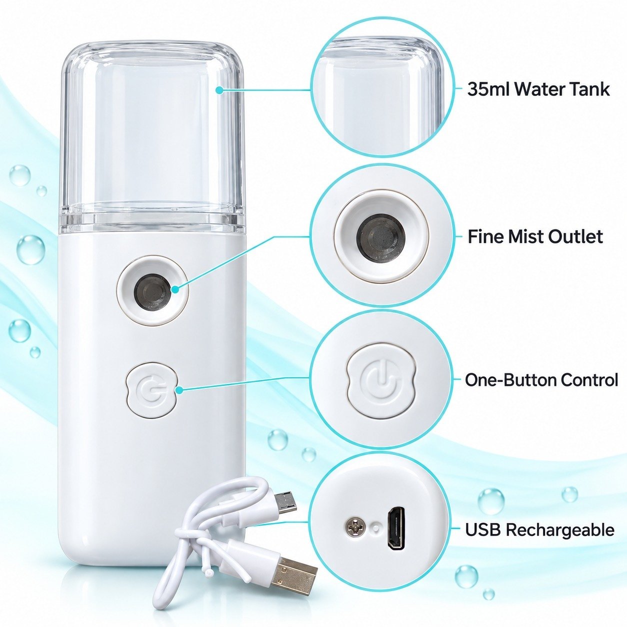 WFUK–1 (126) Portable Nano Facial Mist Sprayer – 30ml USB Rechargeable Fine Mist Device