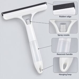 3-in-1 Spray Window Squeegee – Sponge, Spray Bottle & Rubber Wiper