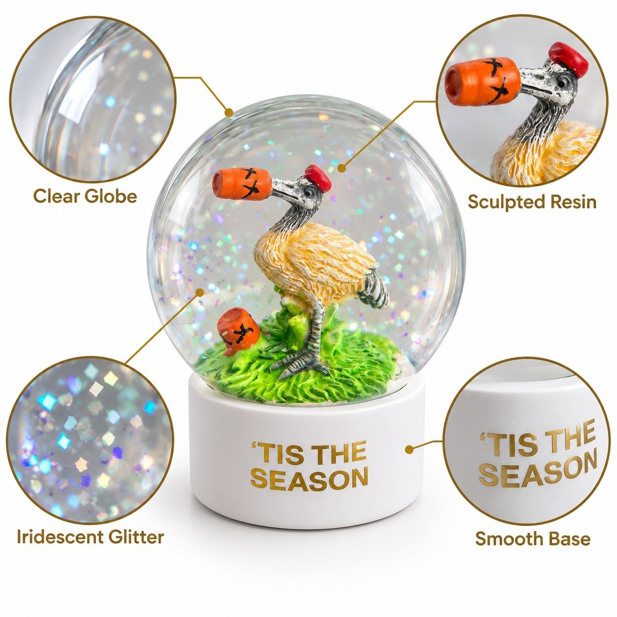 WFUK–1 (135) Festive Flamingo Snow Globe with Gift Box – 'Tis the Season' Christmas Decoration