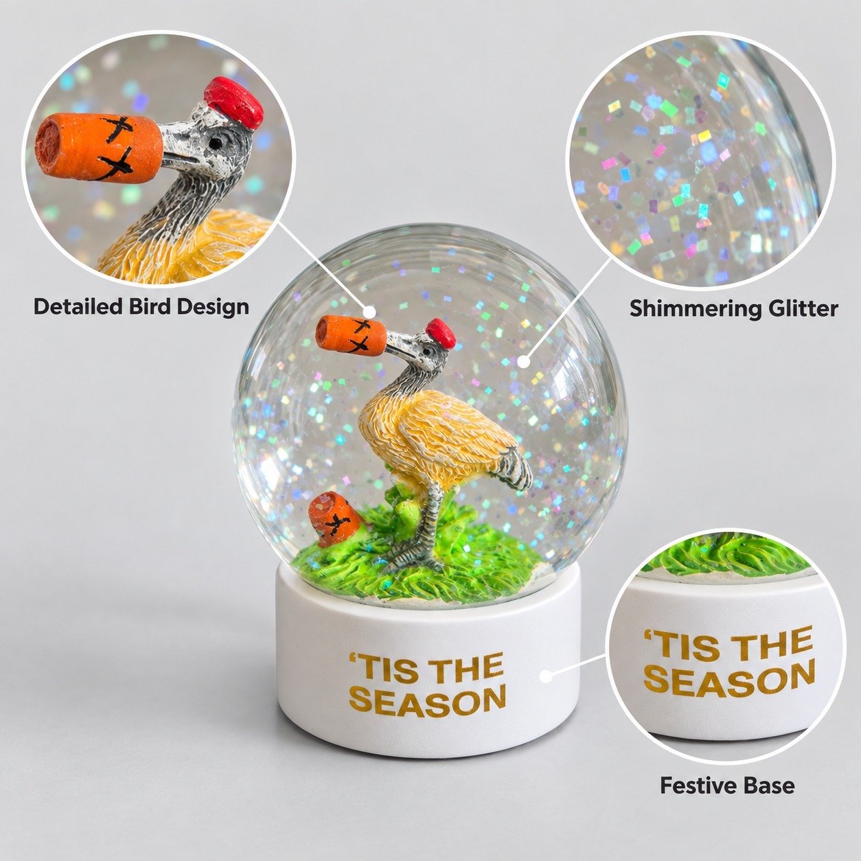 WFUK–1 (137) Festive Flamingo Snow Globe with Gift Box – 'Tis the Season' Christmas Decoration
