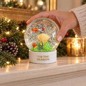 Festive Flamingo Snow Globe with Gift Box – 'Tis the Season' Christmas Decoration