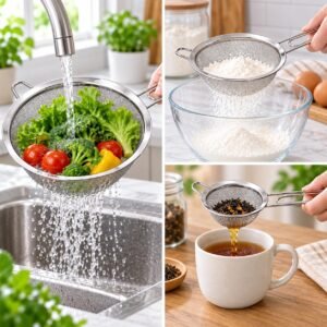 3-Piece Fine Mesh Strainer Set – Stainless Steel Kitchen Sieves with Long Handles