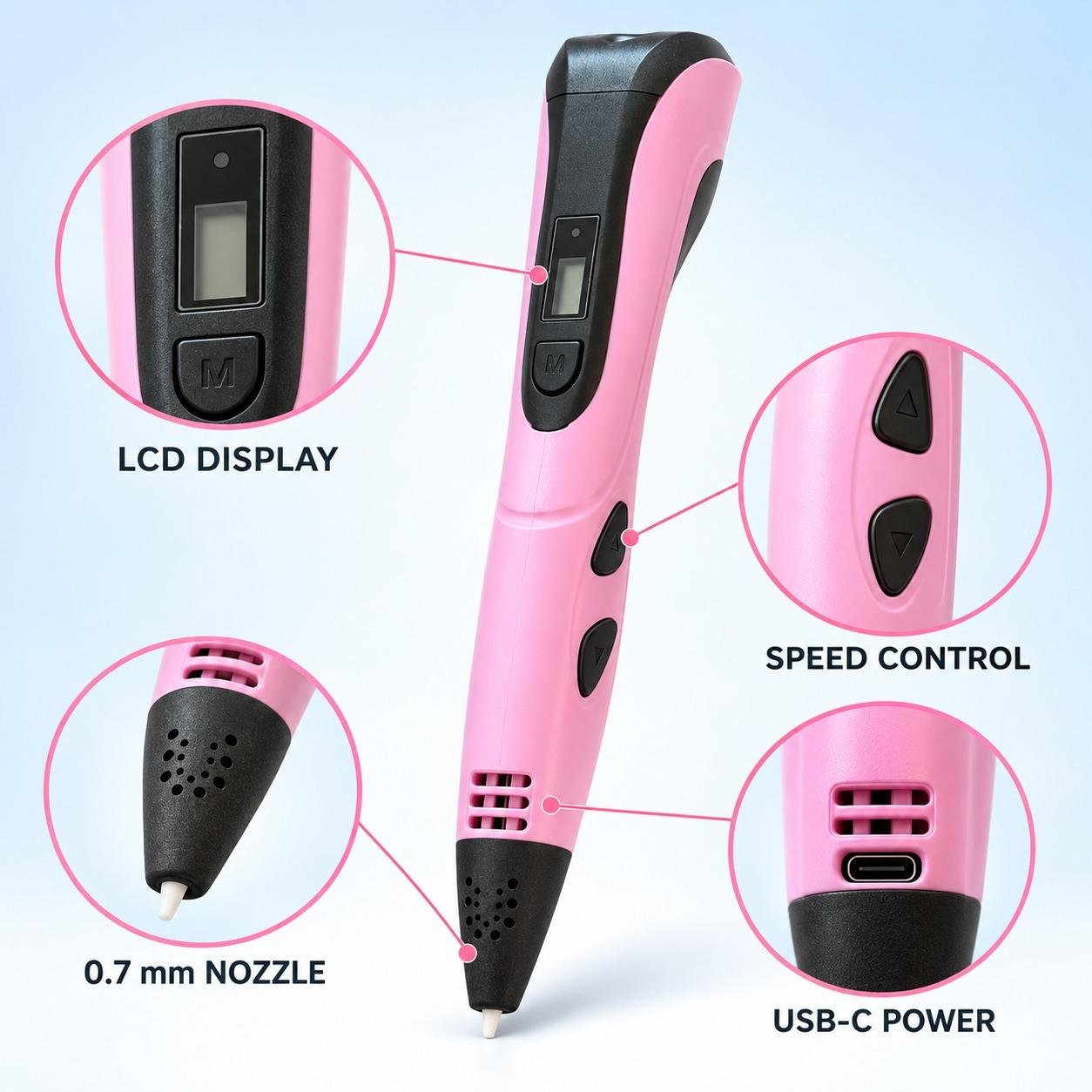 WFUK–1 (66) 3D Printing Pen with LCD Display – Adjustable PLA/ABS Creative Drawing Pen
