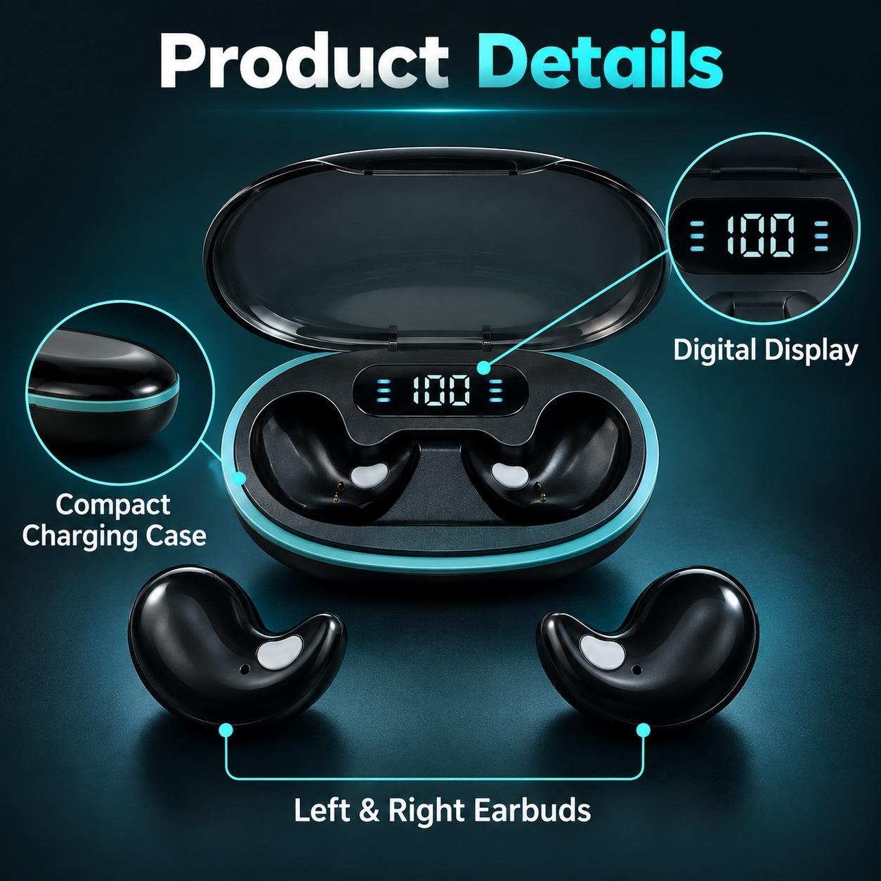 WFUK–1 (72) X55 Wireless Earbuds with Digital Charging Case – Compact Bluetooth 5.3 Earphones