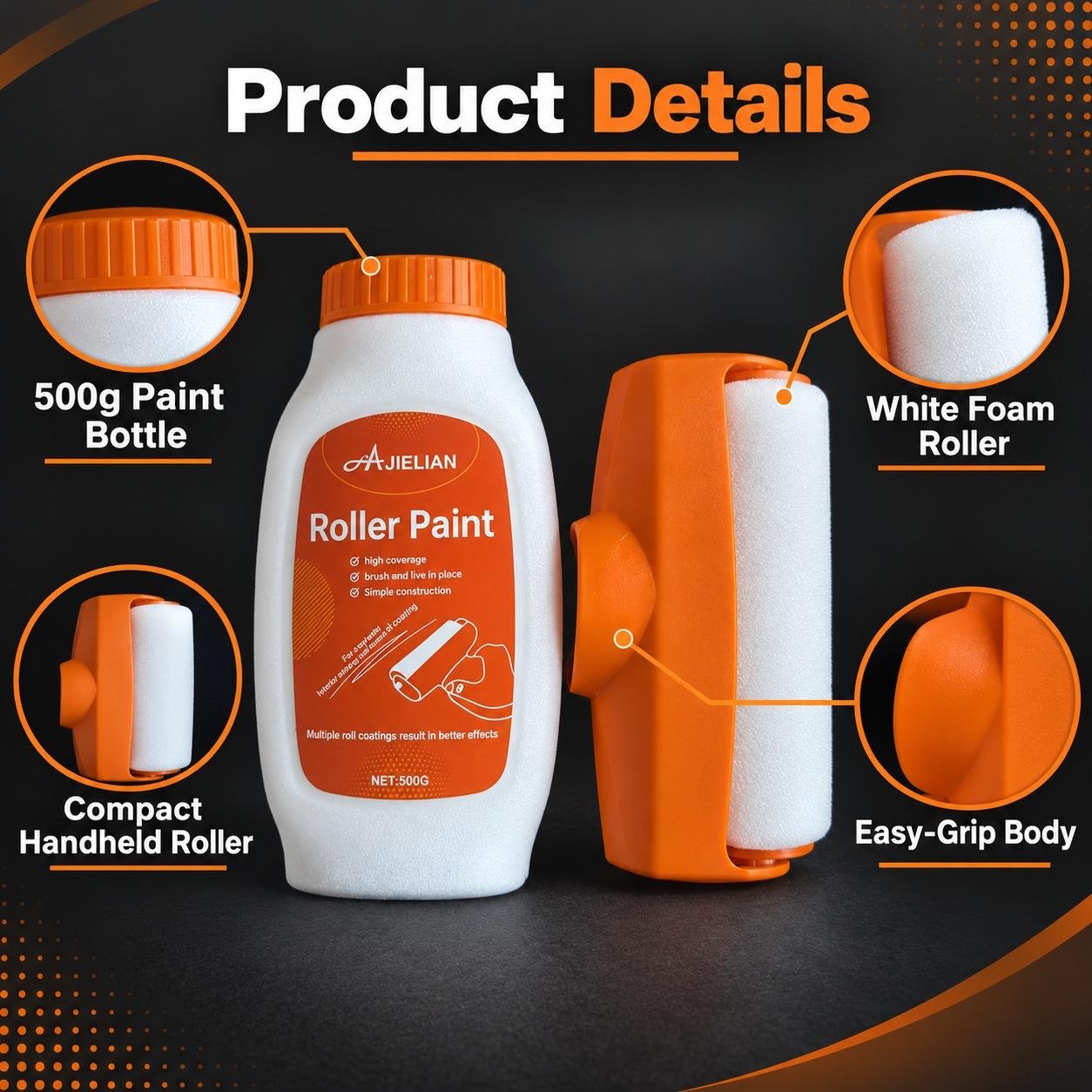 WFUK–1 (78) Refillable Paint Roller Applicator – Foam Roller with 500g Bottle-Style Reservoir