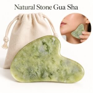 Green Gua Sha Facial Massage Tool with Drawstring Pouch – Curved Skincare Stone