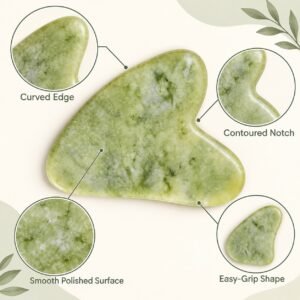 Green Gua Sha Facial Massage Tool with Drawstring Pouch – Curved Skincare Stone