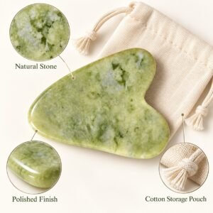 Green Gua Sha Facial Massage Tool with Drawstring Pouch – Curved Skincare Stone