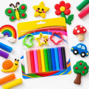 12 Colour Modelling Clay Set – Kids Creative Craft Pack with Shape Cutters