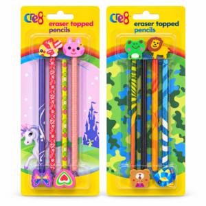 Eraser Topped Pencils – 4-Pack Novelty Character Designs