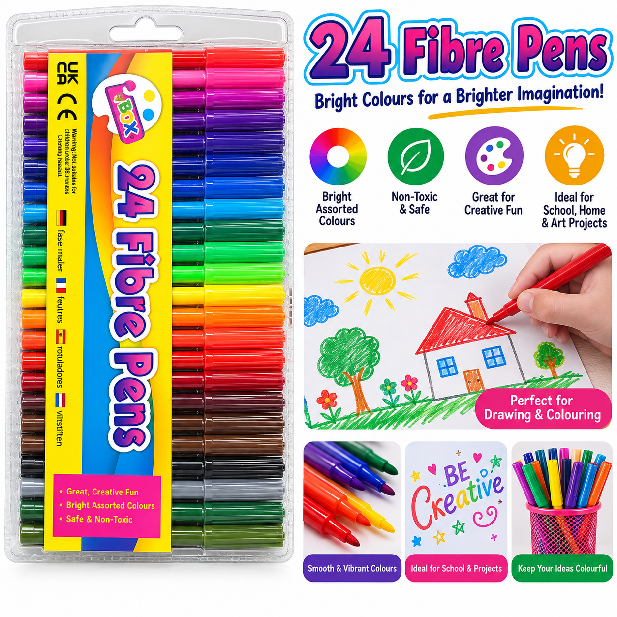WFUK-126-02.png Fibre Tip Pens – 24-Pack Assorted Colouring Pens
