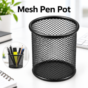 Black Mesh Desk Pen Cup – Round Metal Desk Organiser