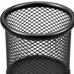 Black Mesh Desk Pen Cup – Round Metal Desk Organiser