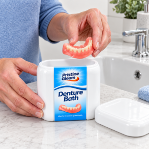 Denture Bath with Rinsing Basket – Lidded Denture Cleaning Container