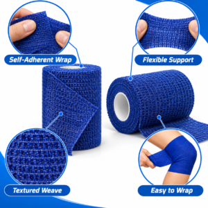 Cohesive Support Bandage – Blue Self-Adhering Flexible Wrap