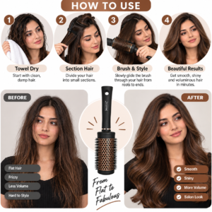 Large Thermal Radial Hair Brush – Vented Round Blow-Dry Styling Brush