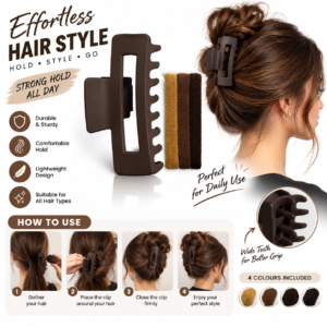 Large Claw Hair Clip & Hair Ties Set – 4-Piece Everyday Hair Accessories
