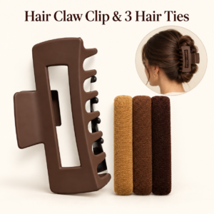 Large Claw Hair Clip & Hair Ties Set – 4-Piece Everyday Hair Accessories