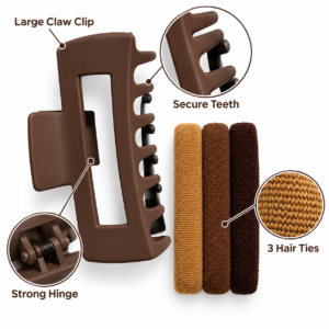 Large Claw Hair Clip & Hair Ties Set – 4-Piece Everyday Hair Accessories