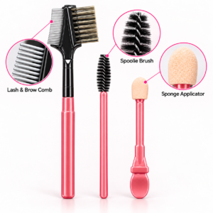 Lash & Brow Grooming Set – 3-Piece Comb, Spoolie & Sponge Applicator