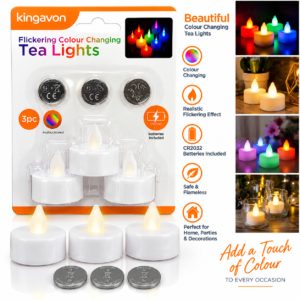 Colour-Changing LED Tea Light Candles – 3-Pack Battery Flickering Candles