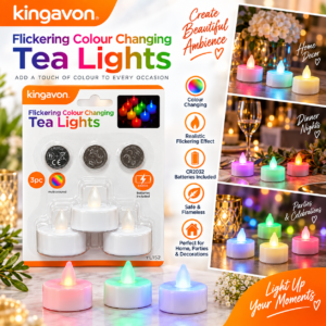 Colour-Changing LED Tea Light Candles – 3-Pack Battery Flickering Candles