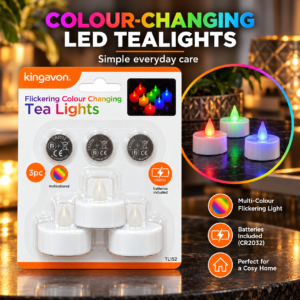 Colour-Changing LED Tea Light Candles – 3-Pack Battery Flickering Candles